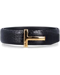 Tom Ford - Croc-embossed Leather T Buckle Belt - Lyst