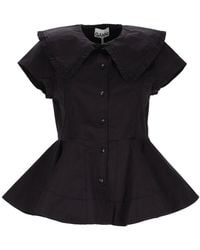 Ganni - Solid Shirt Collar Top - Lyst