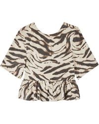 Ganni - Animal Print Round Neck Top - Lyst