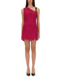 Dolce & Gabbana - Fuchsia Lace One Shoulder Mini Dress - Lyst