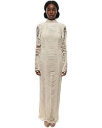 Balmain - Textured Mock Collar Maxi Dress - Lyst