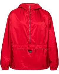 Prada - Enamel-Logo Hooded Jacket - Lyst
