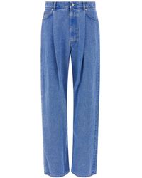 Marni - Wide-Leg Pleat Jeans With Contrast Stitching And Suede Logo - Lyst
