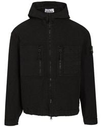 Stone Island - Hooded Organic Cotton Ripstop Overshirt With Vertical Zip Pockets - Lyst