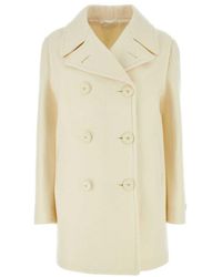 Prada - Ivory Wool Blend Coat - Lyst