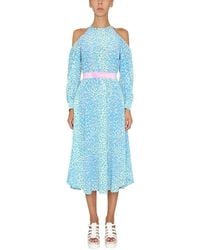 Stella McCartney - Animal Print Round Neck Midi Dress - Lyst