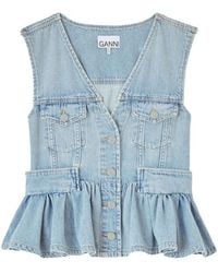 Ganni - Solid V Neck Top - Lyst