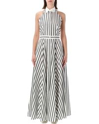 Ralph Lauren Striped Twill Halter Cocktail Dress in Green | Lyst