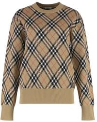 Burberry - Check Crew Neck Sweater - Lyst