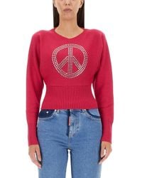 Moschino - Fuchsia Embellished Round Neck Sweater - Lyst