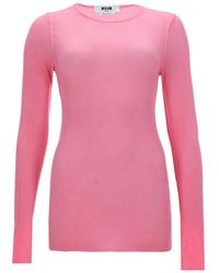 MSGM - Solid Round Neck T-Shirt - Lyst