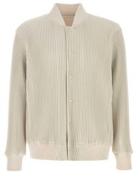 Homme Plissé Issey Miyake - Homme Plisse' Issey Miyake Ivory Polyester Bomber Jacket - Lyst