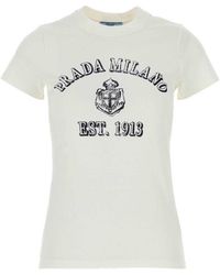 Prada - Crewneck Logo T-Shirt - Lyst