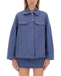 Ganni - Stripes Shirt Collar Jacket - Lyst