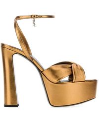 Saint Laurent - Golden Ankle-Strap Heels - Lyst