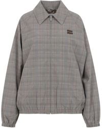Miu Miu - Tabacco Check Blouson - Lyst