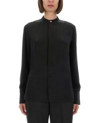 Victoria Beckham - High Neck Silk Shirt With Pleat Detail - Lyst