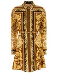 Versace - Silk Belted Mini Shirt Dress - Lyst