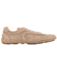 Prada - Powder Suede And Mesh Montecarlo Sneakers - Lyst