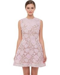 Self-Portrait - Floral Round Neck Mini Dress - Lyst