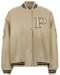 Prada - Logo-Appliqué Leather Bomber Jacket - Lyst