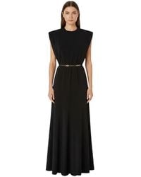 Pinko - Solid Round Neck Maxi Dress - Lyst