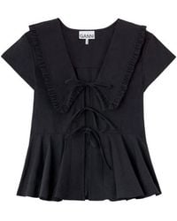 Ganni - Solid V Neck Top - Lyst