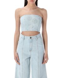 ROTATE BIRGER CHRISTENSEN - Denim Embellished Strapless Crop Top - Lyst