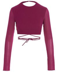 ANDAMANE - Fuchsia Cropped Georgette Top - Lyst