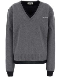 Miu Miu - Cashmere-Silk Logo Sweater - Lyst