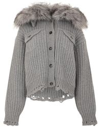 Blumarine - Cardigan With Fur Collar, Wool Cardigans - Lyst