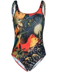 McQueen - One-Piece Printed Jersey Swimsuit - Lyst