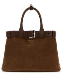 Prada - Buckle Belt Suede Medium Satchel Bag - Lyst