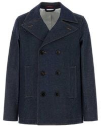 Gucci - Denim Peacoat With Contrasting Stitching - Lyst