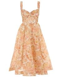 Zimmermann - Peach Floral Sweet Heart Neck Dress - Lyst
