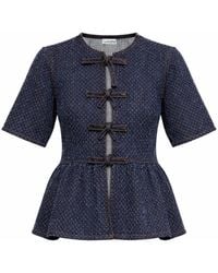 Ganni - Textured Round Neck Top - Lyst