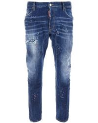 DSquared² - 'Tidy Biker' Jeans With Paint Embellishments And Logo Patch On The Rear - Lyst