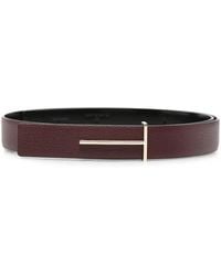 Tom Ford - Grained Leather And Spazzolato Leather Slim T Belt - Lyst