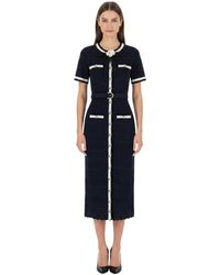 Self-Portrait - Round Neck Textured Midi Dress - Lyst