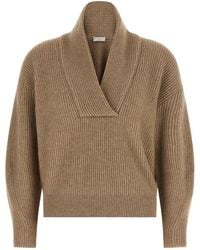 Brunello Cucinelli - Knitted Shawl Neck Sweater - Lyst