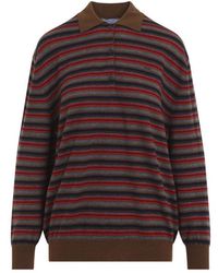 Prada - Stripes Shirt Collar Polo - Lyst