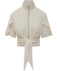 Elisabetta Franchi - High-Neck Blouse With Belt - Lyst