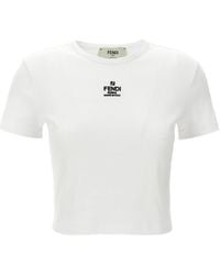 Fendi - Embroidered Cotton Crewneck Top - Lyst