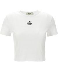 Fendi - Embroidered Cotton Crewneck Top - Lyst