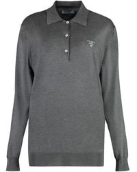 Prada - Shirt Collar Logo Patch Polo - Lyst