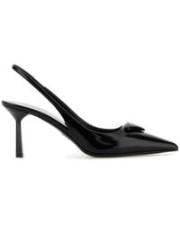 Prada - Brand-plaque Slingback Heeled Brushed-leather Pumps - Lyst