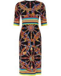Dolce & Gabbana - Printed Round Neck Midi Dress - Lyst