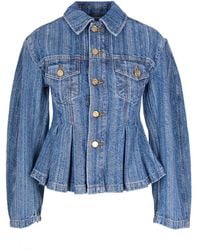 Ganni - Denim Solid Shirt Collar Jacket - Lyst