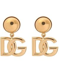 Dolce & Gabbana - Golden Logo Drop Earrings - Lyst