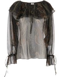 Saint Laurent - Off-Shoulder Blouse With Drawstring Poet Sleeves - Lyst